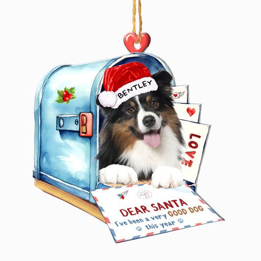 Personalized Australian Shepherd In Mailbox Christmas Aluminum Ornament