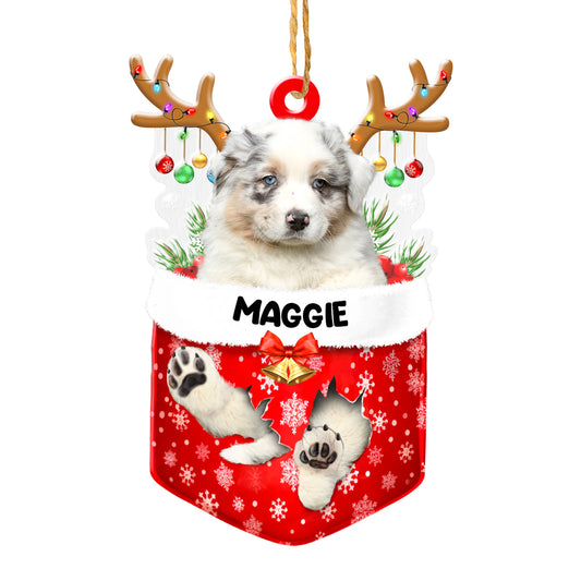Personalized Australian Shepherd In Snow Pocket Christmas Acrylic Ornament