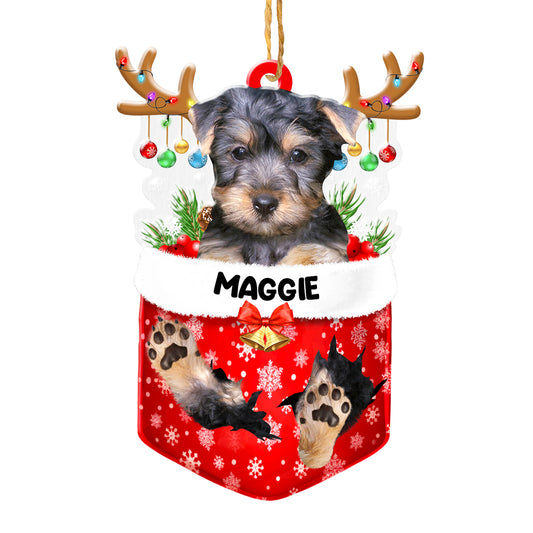 Personalized Australian Silky Terrier In Snow Pocket Christmas Acrylic Ornament