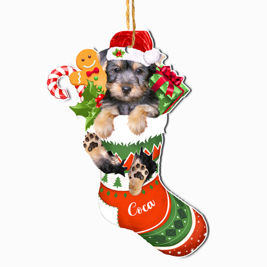 Personalized Australian Silky Terrier In Christmas Stocking Aluminum Ornament