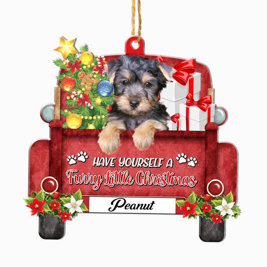 Personalized Australian Silky Terrier Red Truck Christmas Aluminum Ornament