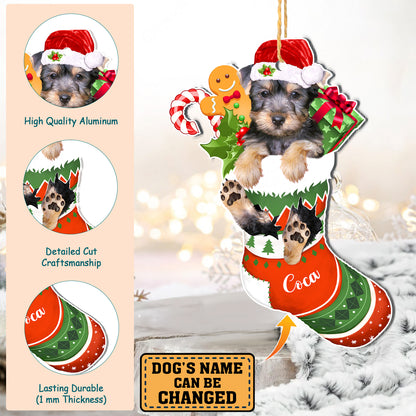 Personalized Australian Silky Terrier In Christmas Stocking Aluminum Ornament