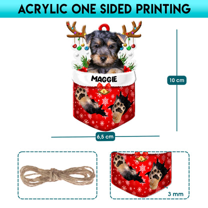 Personalized Australian Silky Terrier In Snow Pocket Christmas Acrylic Ornament