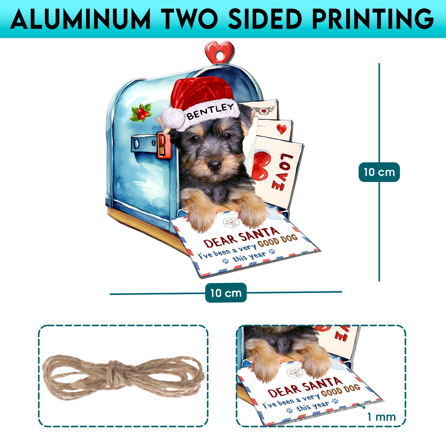 Personalized Australian Silky Terrier In Mailbox Christmas Aluminum Ornament