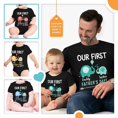 Happy First Fathers Day Colorful Elephant Custom Matching Outfit