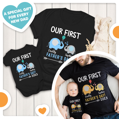 Happy First Fathers Day Colorful Elephant Custom Matching Outfit