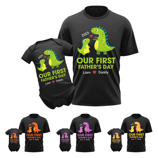 Our First Fathers Day Colorful Dinosaur Custom Matching Outfit
