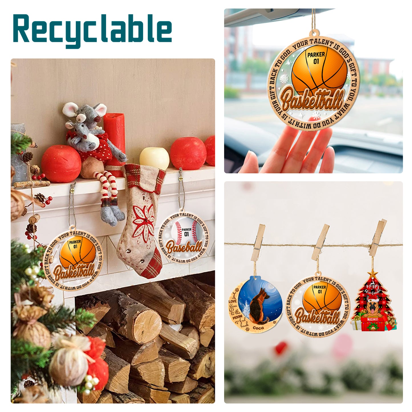 Personalized Basketball 2-Layer Wood & Acrylic Christmas Ornament
