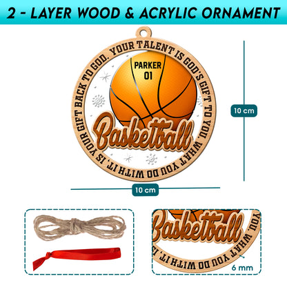 Personalized Basketball 2-Layer Wood & Acrylic Christmas Ornament
