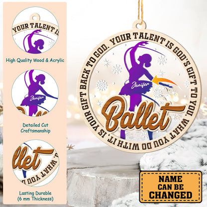 Personalized Ballet 2-Layer Wood & Acrylic Christmas Ornament