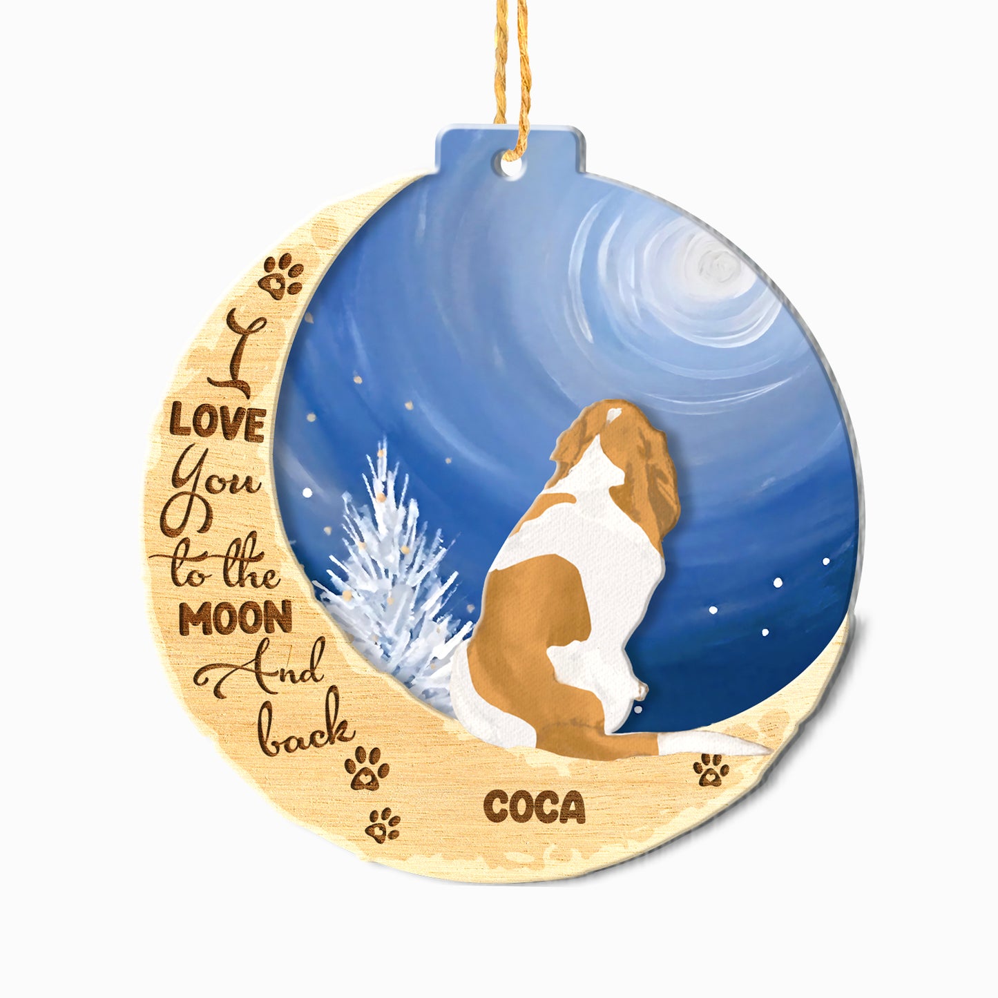 Personalized Basset Hound On Moon Aluminum Ornament