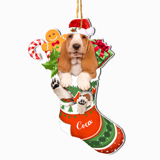 Personalized Basset Hound In Christmas Stocking Aluminum Ornament