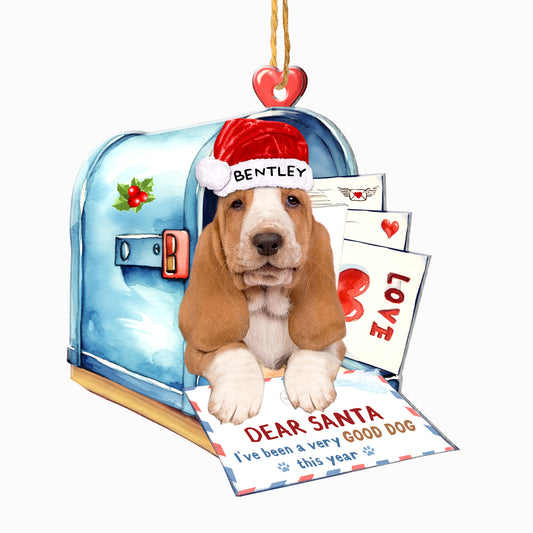 Personalized Basset Hound In Mailbox Christmas Aluminum Ornament