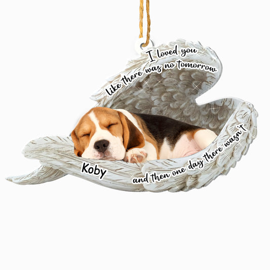 Personalized Beagle Sleeping Angel Memorial Aluminum Ornament