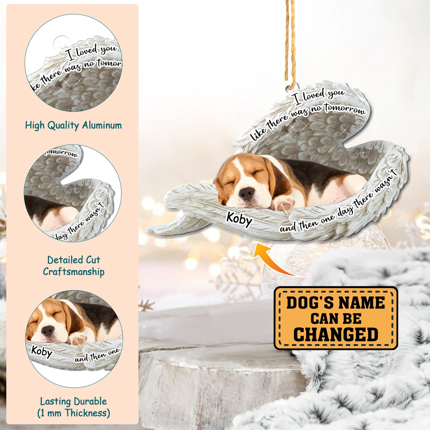 Personalized Beagle Sleeping Angel Memorial Aluminum Ornament