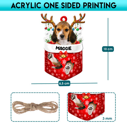 Personalized Beagle In Snow Pocket Christmas Acrylic Ornament