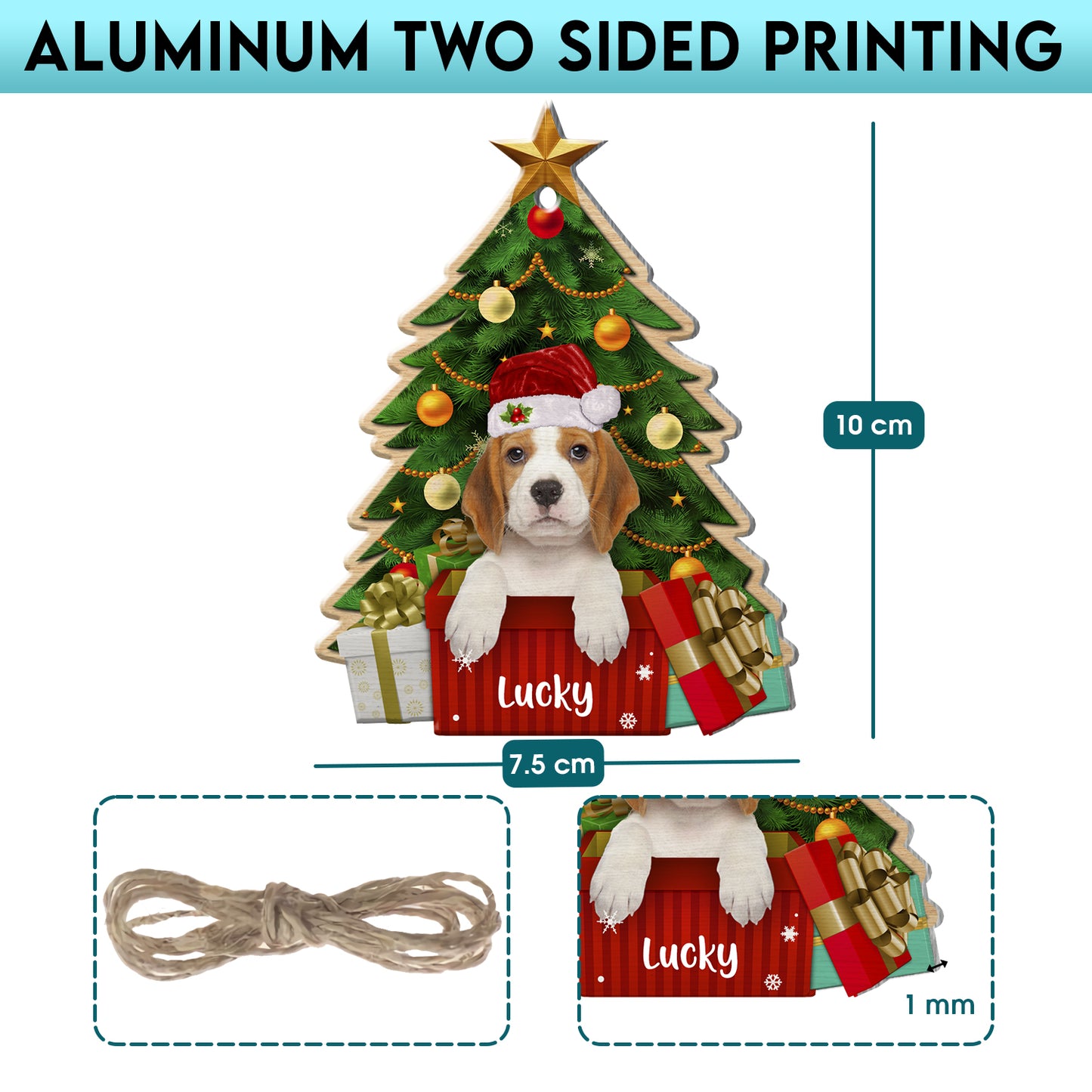 Personalized Beagle Christmas Tree Aluminum Ornament