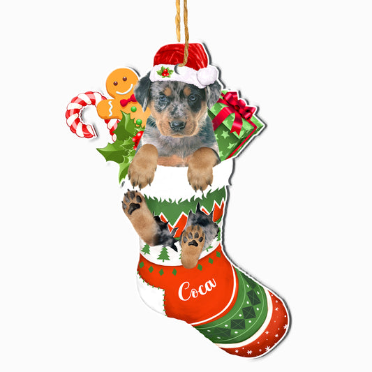Personalized Beauceron In Christmas Stocking Aluminum Ornament