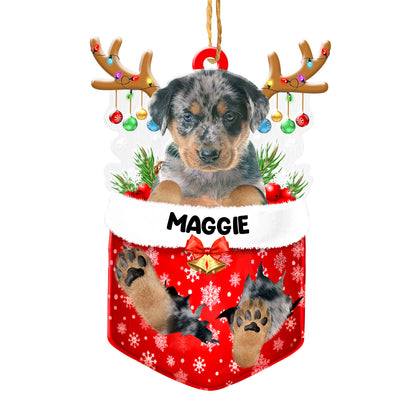 Personalized Beauceron In Snow Pocket Christmas Acrylic Ornament