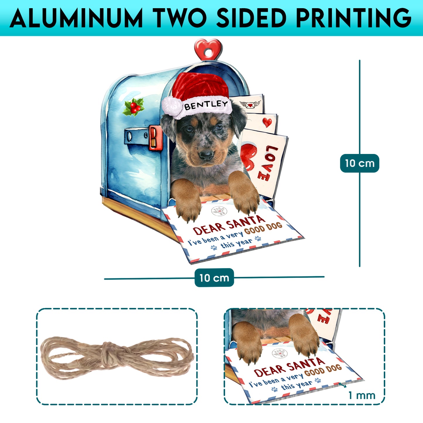 Personalized Beauceron In Mailbox Christmas Aluminum Ornament