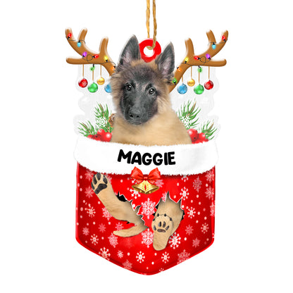 Personalized Belgian Malinois In Snow Pocket Christmas Acrylic Ornament