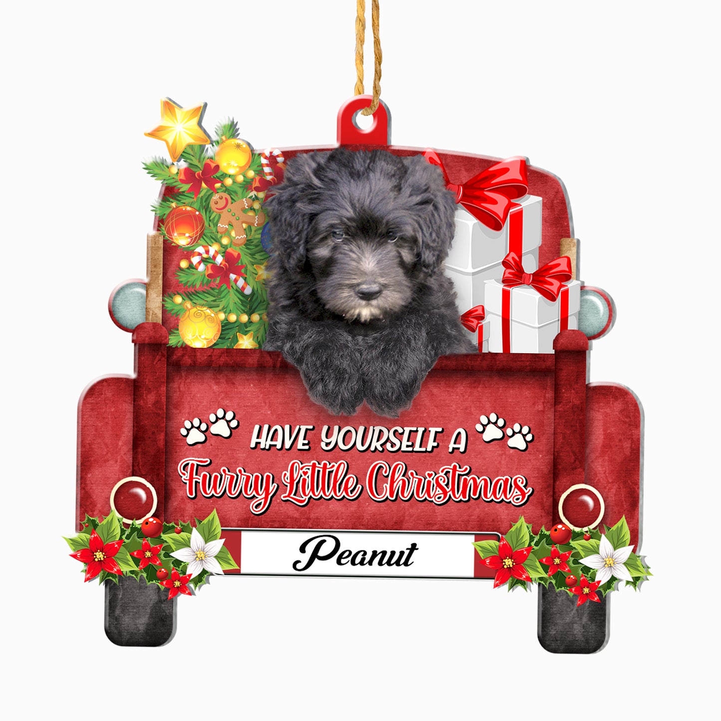 Personalized Bergamasco Red Truck Christmas Aluminum Ornament