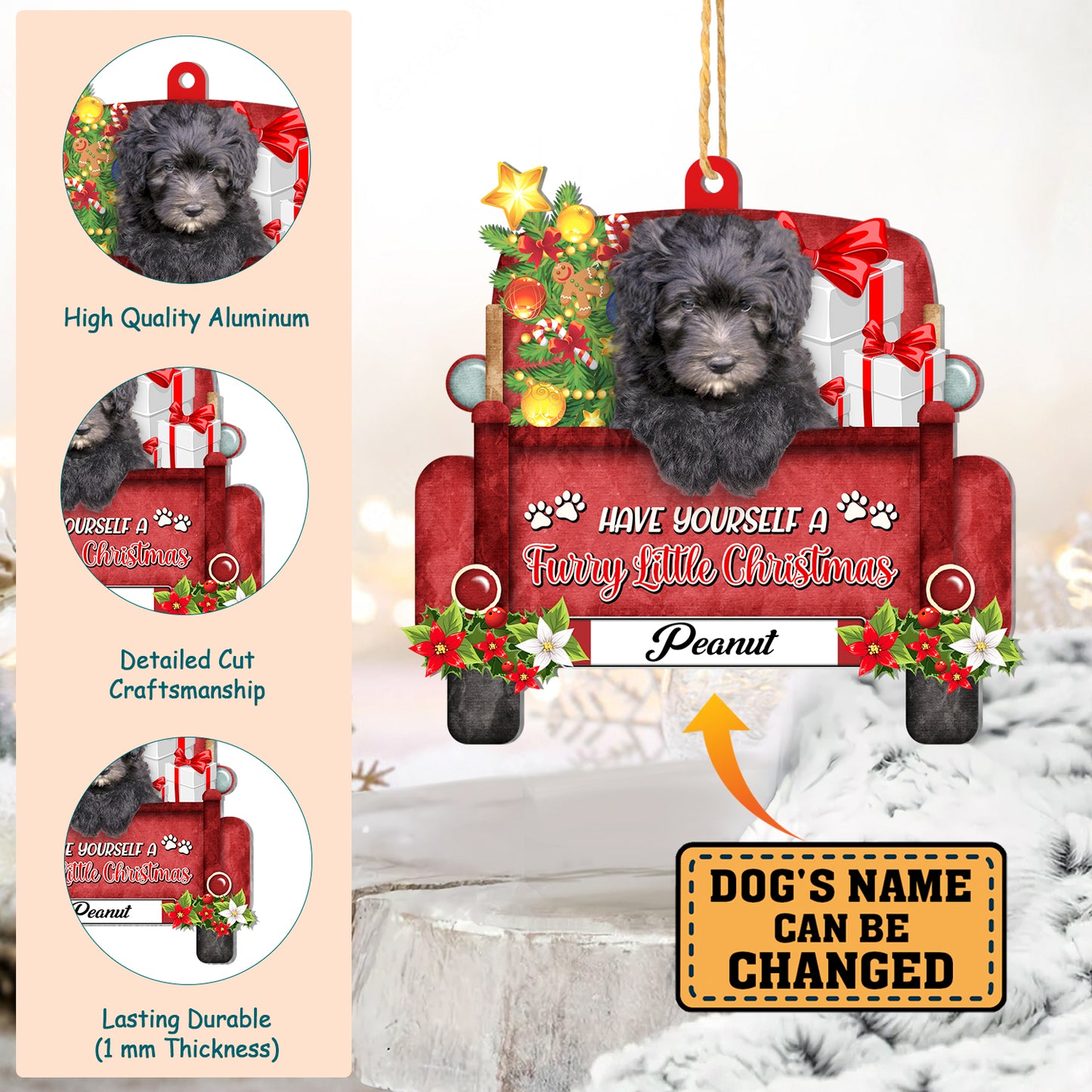 Personalized Bergamasco Red Truck Christmas Aluminum Ornament