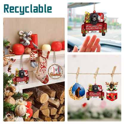 Personalized Bergamasco Red Truck Christmas Aluminum Ornament