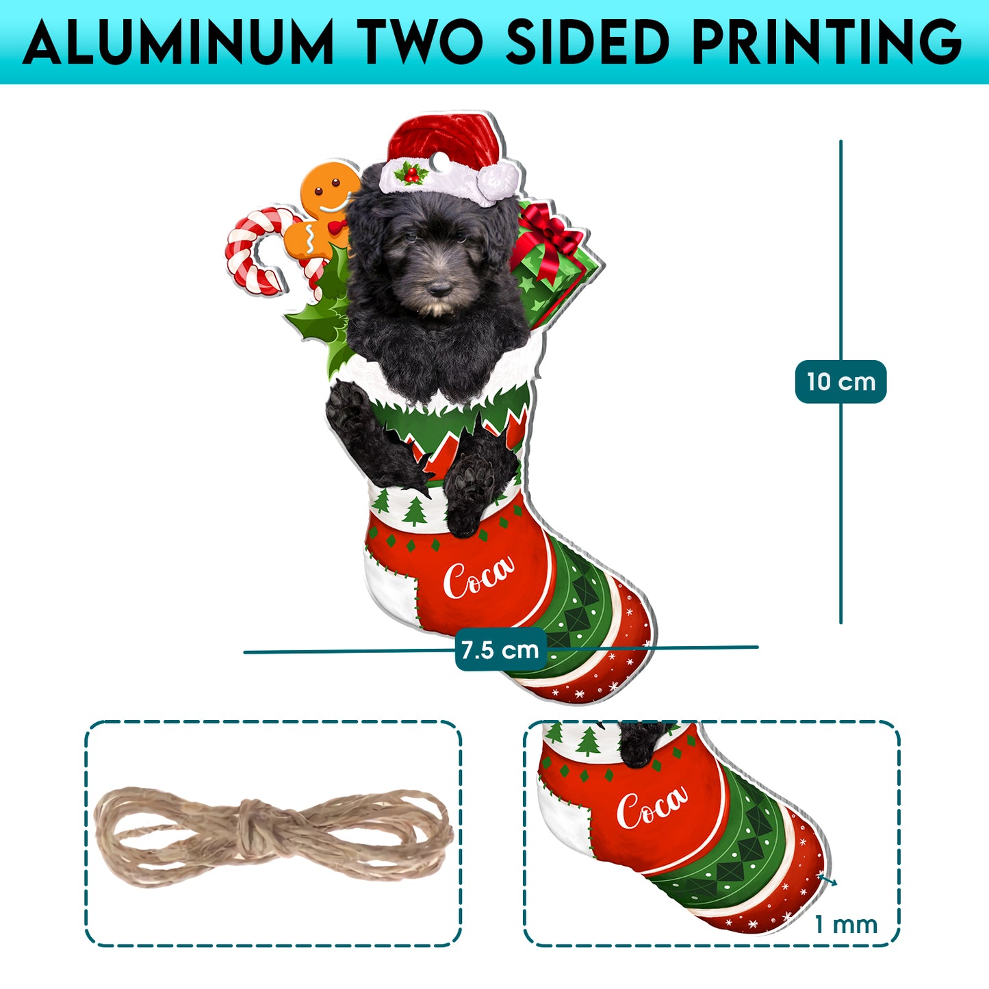 Personalized Bergamasco In Christmas Stocking Aluminum Ornament