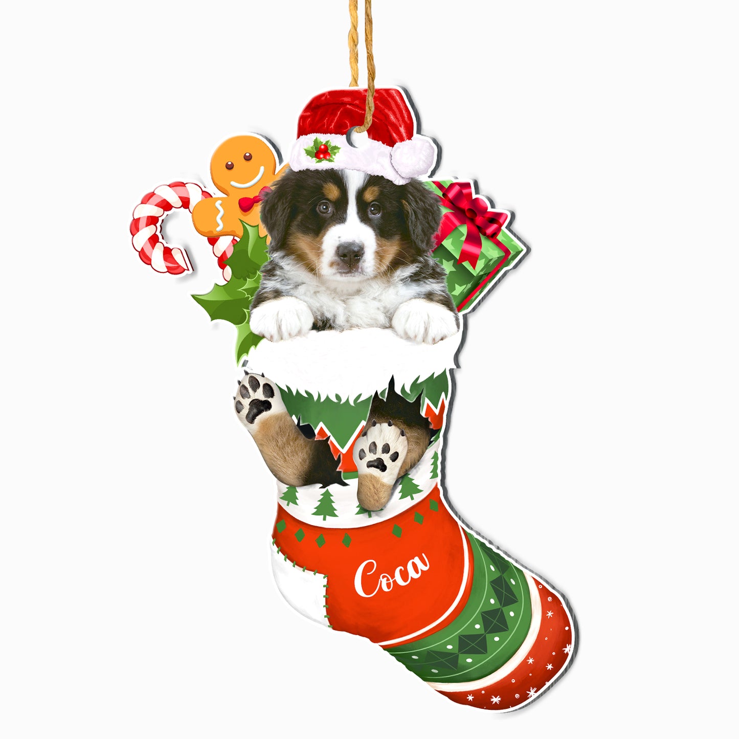 Personalized Bernese Mountain In Christmas Stocking Aluminum Ornament