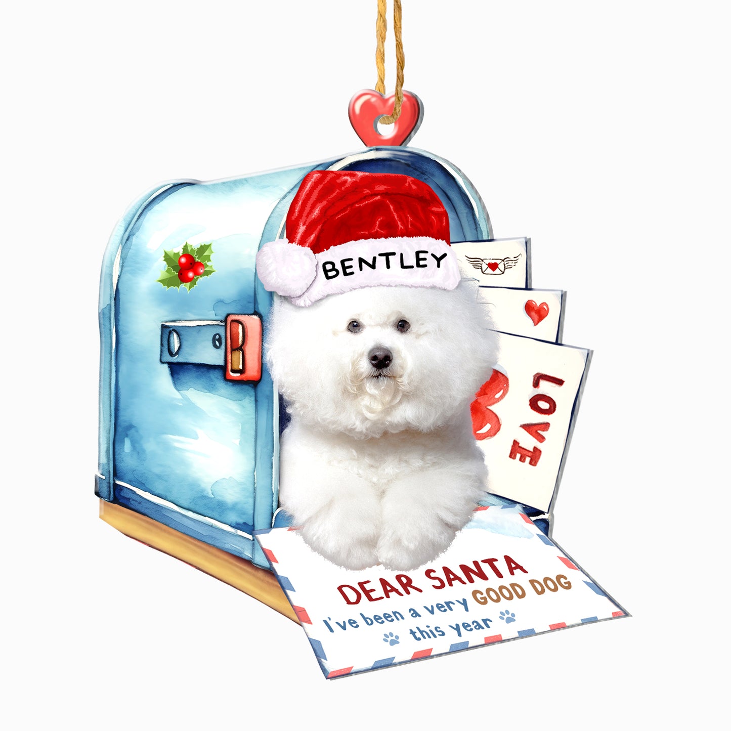 Personalized Bichon Frise In Mailbox Christmas Aluminum Ornament