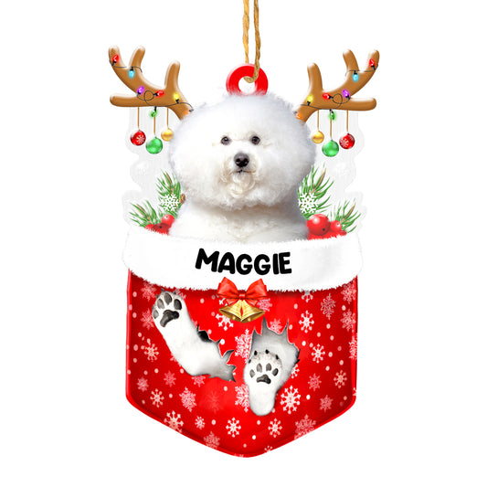 Personalized Bichon Frise In Snow Pocket Christmas Acrylic Ornament