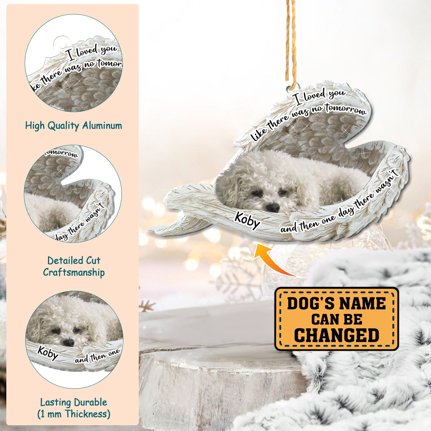 Personalized Bichon Frise Sleeping Angel Memorial Aluminum Ornament