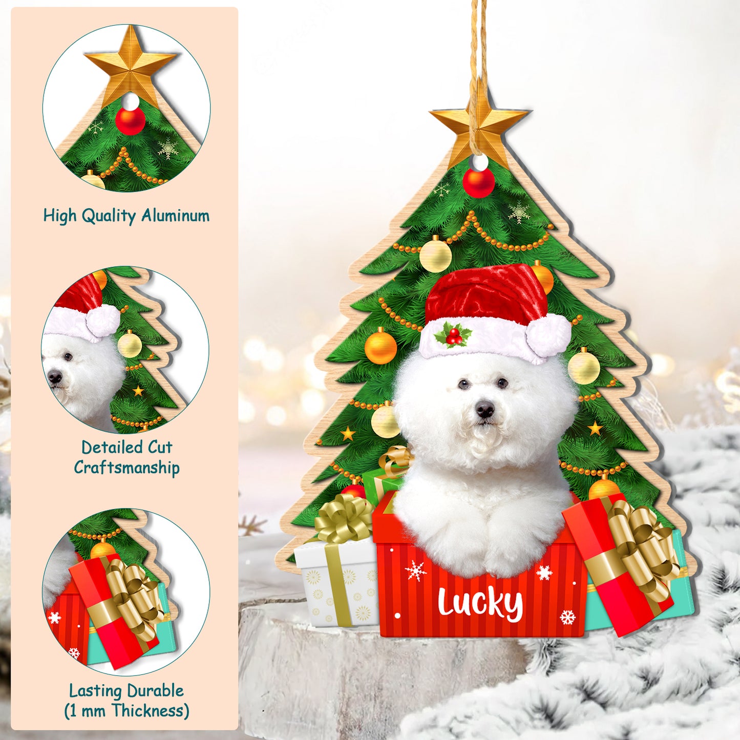 Personalized Bichon Frise Christmas Tree Aluminum Ornament