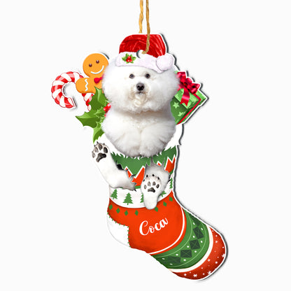 Personalized Bichon Frise In Christmas Stocking Aluminum Ornament
