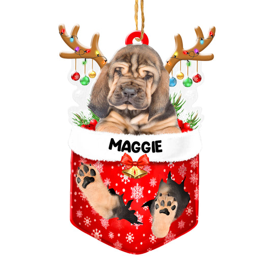 Personalized Blood Hound In Snow Pocket Christmas Acrylic Ornament