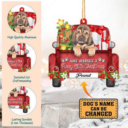 Personalized Blood Hound Red Truck Christmas Aluminum Ornament