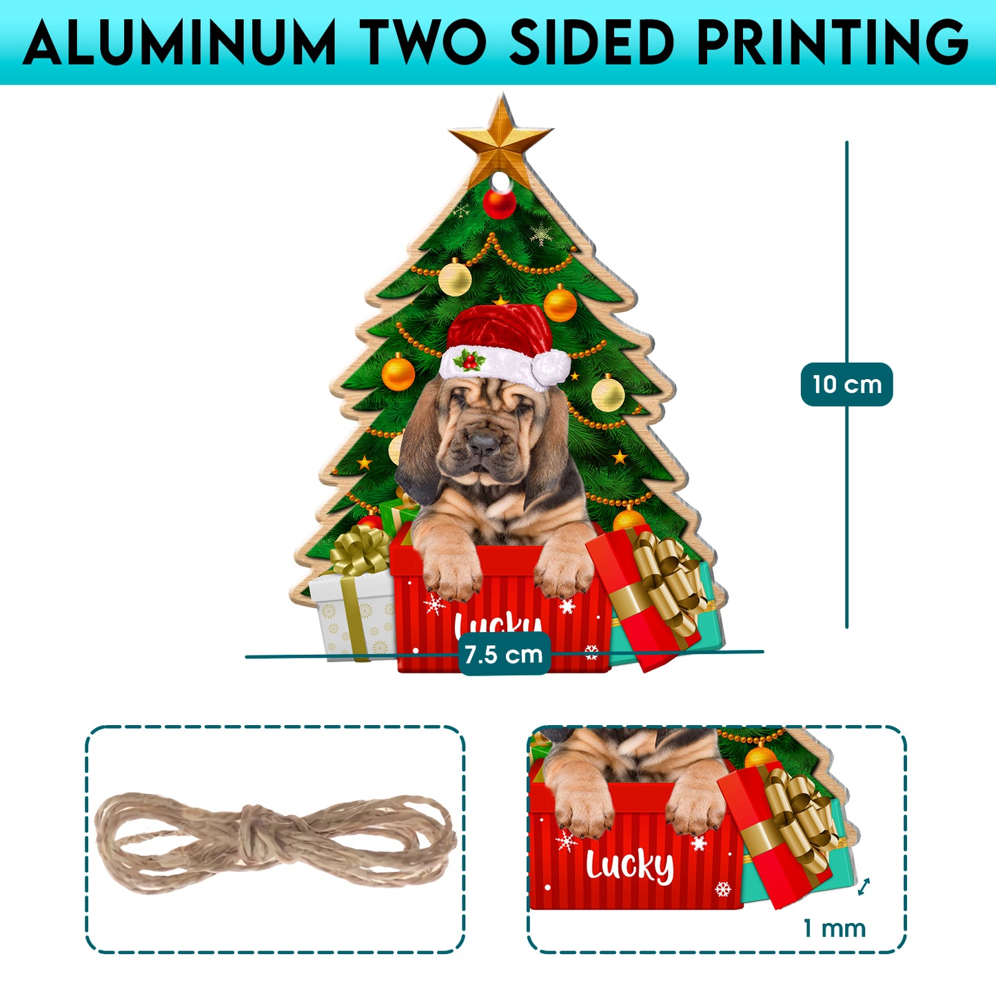 Personalized Blood Hound Christmas Tree Aluminum Ornament