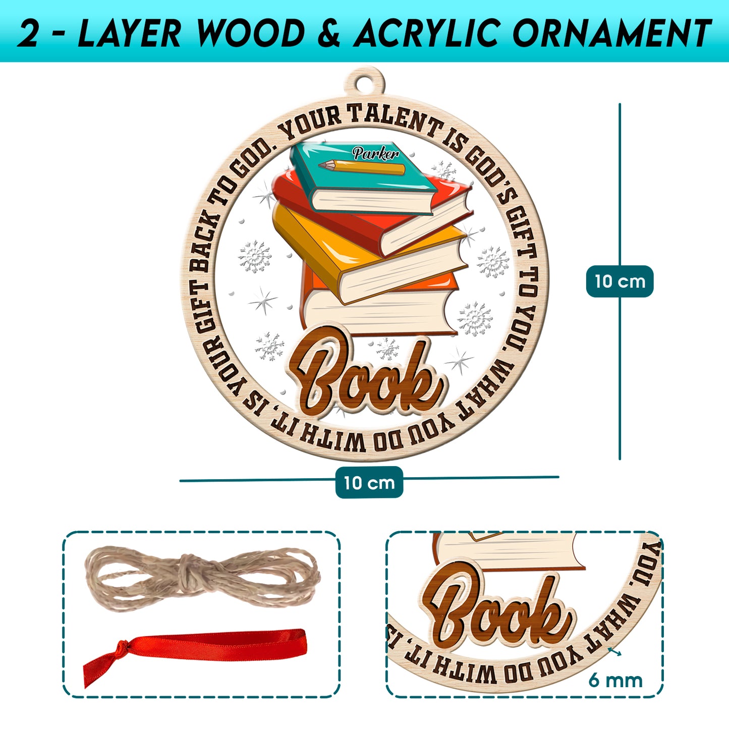 Personalized Reading Books 2-Layer Wood & Acrylic Christmas Ornament