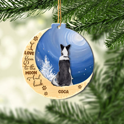 Personalized Border Collie On Moon Aluminum Ornament