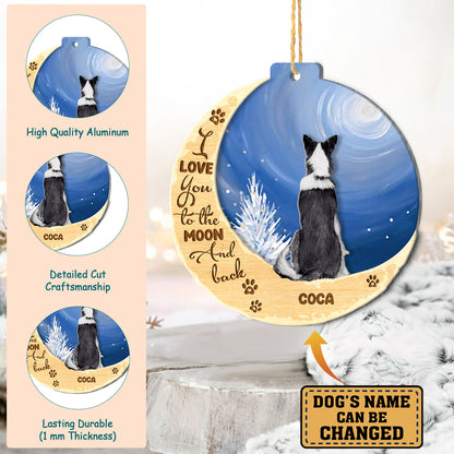 Personalized Border Collie On Moon Aluminum Ornament