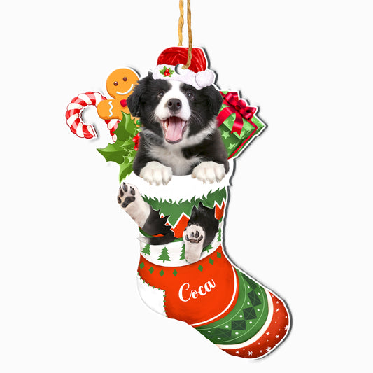 Personalized Border Collie In Christmas Stocking Aluminum Ornament