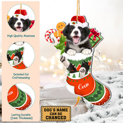 Personalized Border Collie In Christmas Stocking Aluminum Ornament