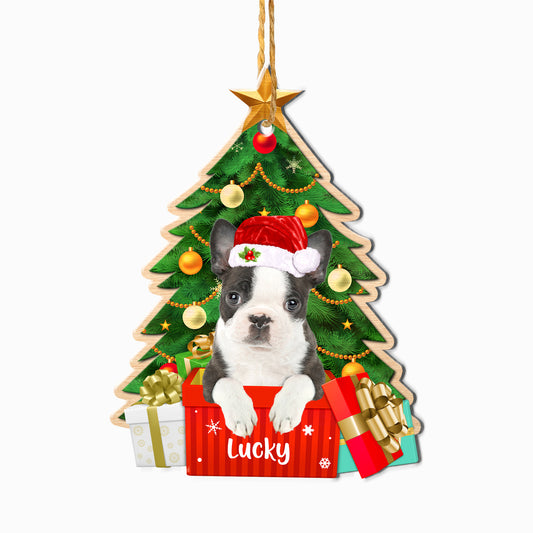 Personalized Black And White Boston Terrier Christmas Tree Aluminum Ornament