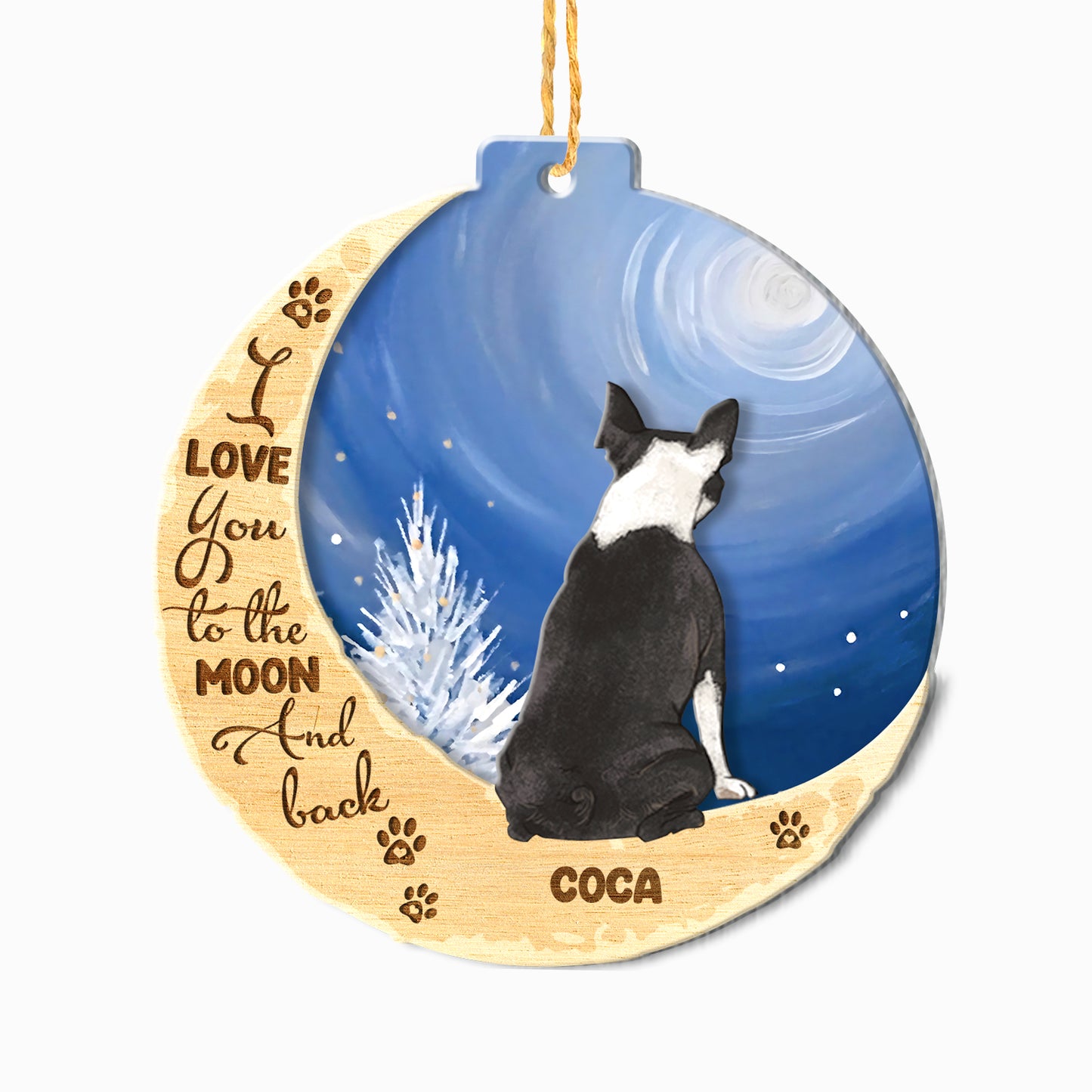 Personalized Boston Terrier On Moon Aluminum Ornament