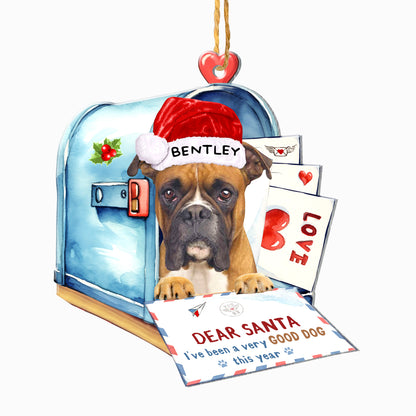 Personalized Boxer In Mailbox Christmas Aluminum Ornament