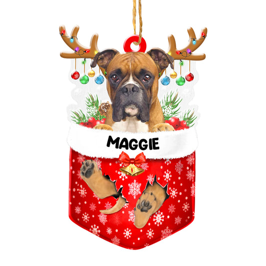 Personalized Boxer Dog In Snow Pocket Christmas Acrylic Ornament