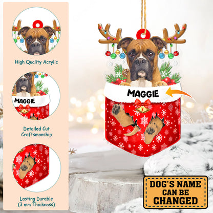 Personalized Boxer Dog In Snow Pocket Christmas Acrylic Ornament