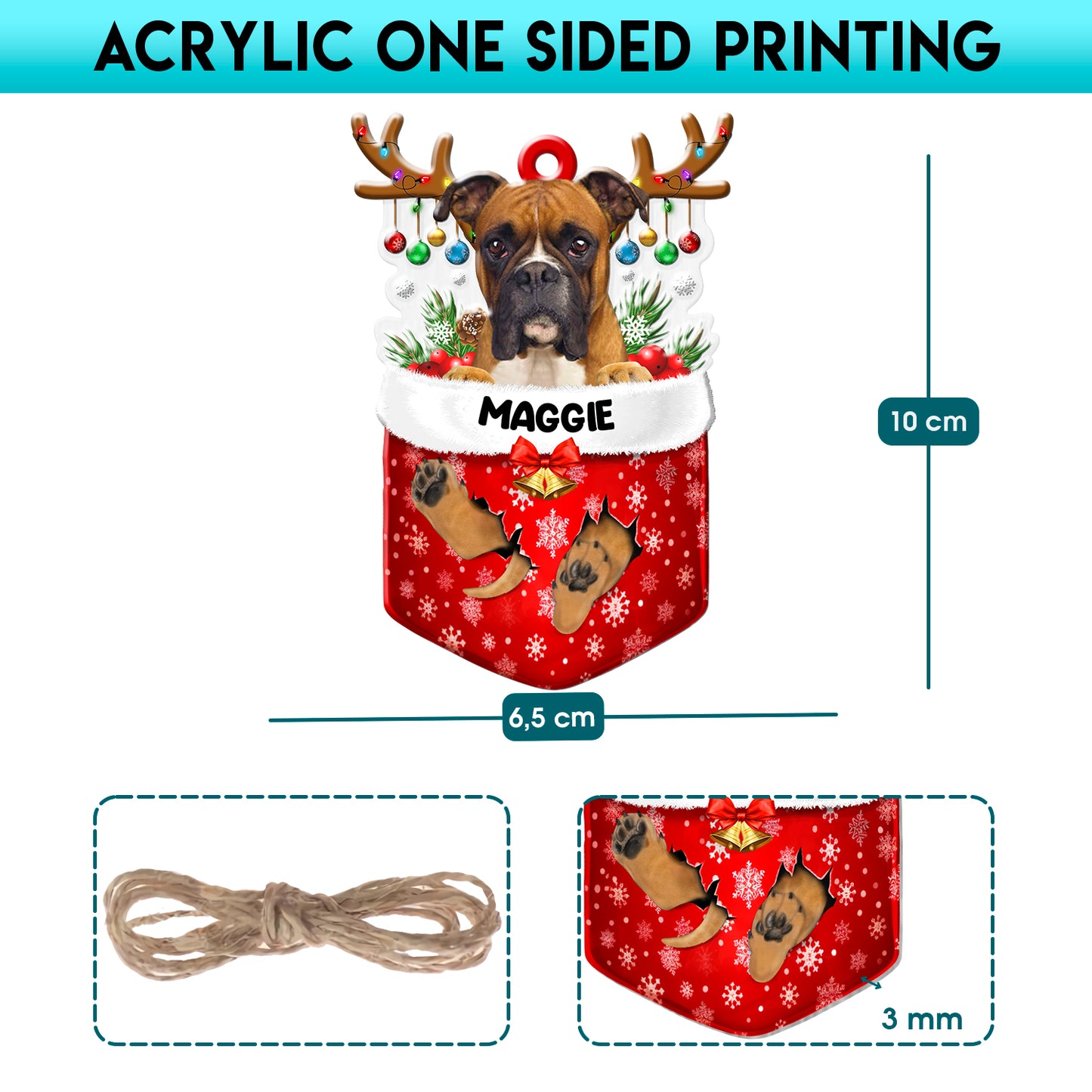 Personalized Boxer Dog In Snow Pocket Christmas Acrylic Ornament