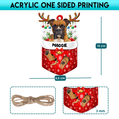 Personalized Boxer Dog In Snow Pocket Christmas Acrylic Ornament